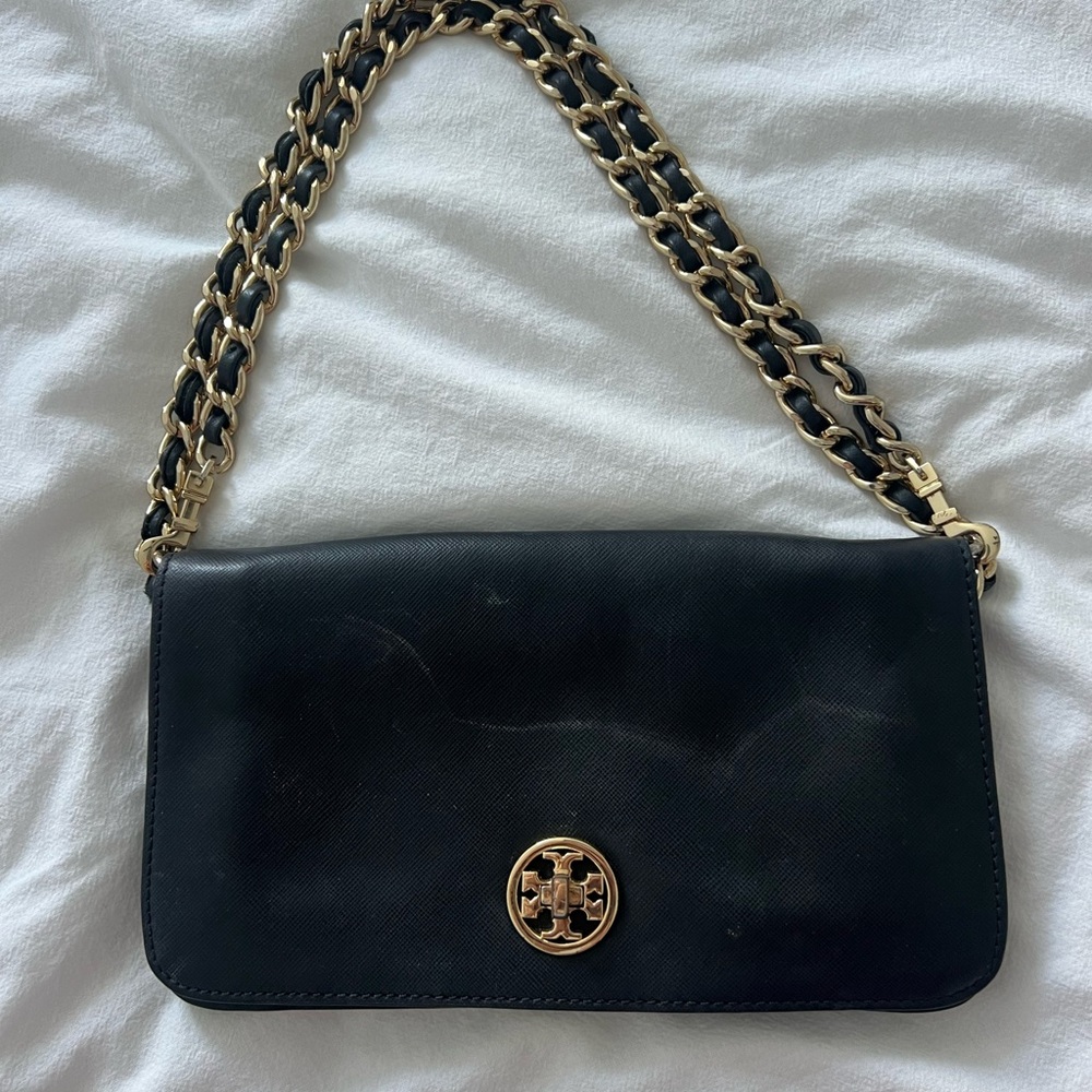 Tory Burch Black and Gold Shoulder Bag
